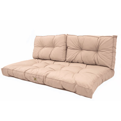 Ensemble de 3 coussins capitonnés beige pour banquette, épais 15cm, comprenant une assise et deux dossiers, pour fauteuils et canapés.