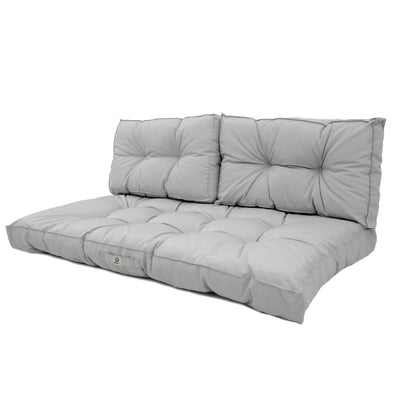 Ensemble de coussins capitonnés gris galet pour banquette, 120x60cm, épais 15cm, comprenant une assise et deux dossiers.