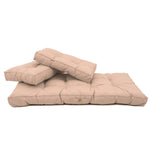 Coussins capitonnés beige pour banquette 100x50 cm, épais 15 cm, comprenant une assise et deux dossiers, pour fauteuils et canapés.