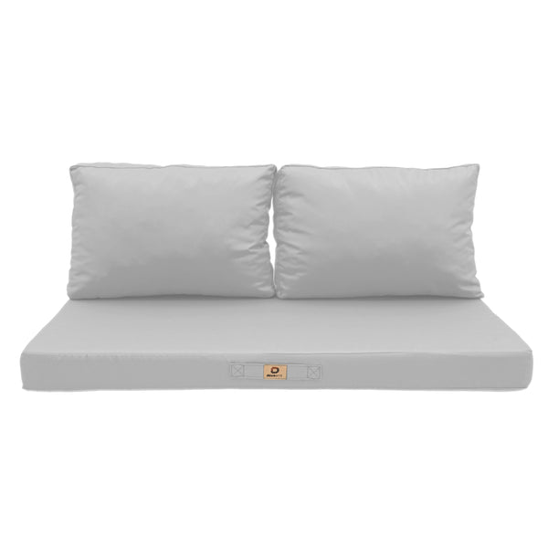 Ensemble de 3 coussins gris galet pour salon de jardin, déhoussables et anti-UV, pour fauteuils et canapés, 120x60 cm.