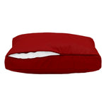 Ensemble de 3 coussins pour salon de jardin rouge, déhoussables et anti-UV, pour fauteuils et canapés, dimensions 120x60 cm.