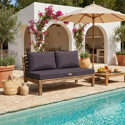 Ensemble Coussins Salon Jardin 120x60 Gris Carbone - Déhoussable & Anti-UV (1 Assise + 2 Dossiers)