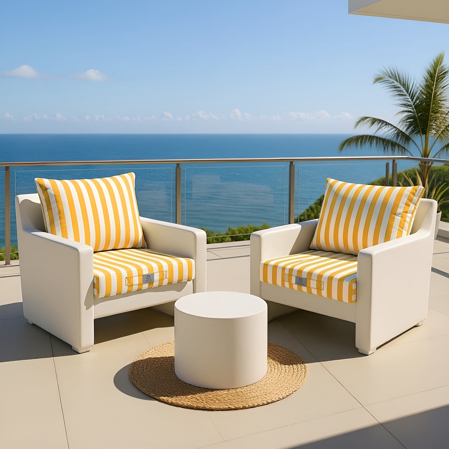 Coussins pour salon de jardin déhoussable 50x50cm - Rayure Jaunes - Deco-arts.fr
