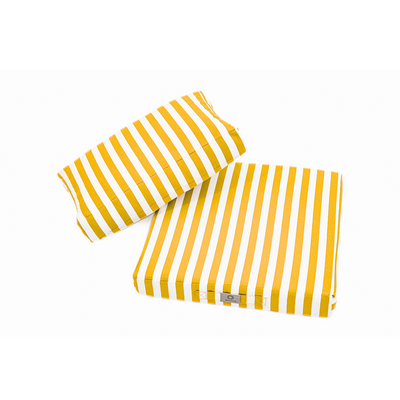 Ensemble de coussins pour salon jardin 50x50 cm Rayure jaune, assise et dossier, en tissu 270g, pour fauteuils et canapés.