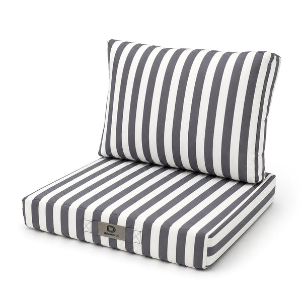 Conjunto de Cojines para Salón de Jardín 60x60 Rayas Gris Oscuro - Premium 270g (Asiento + Respaldo)
