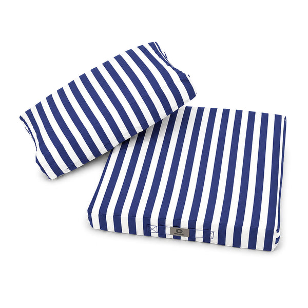 Ensemble Coussins Salon Jardin 50x50 Rayure Bleu Marine - Premium 270g (Assise + Dossier)