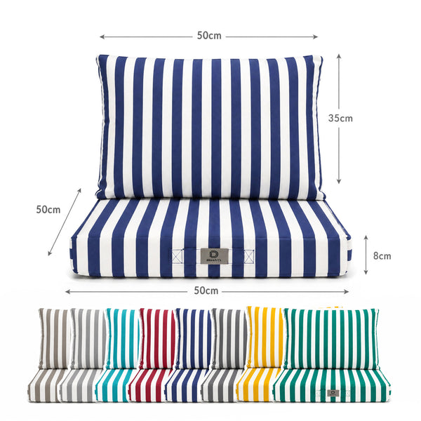 Ensemble Coussins Salon Jardin 50x50 Rayure Bleu Marine - Premium 270g (Assise + Dossier)