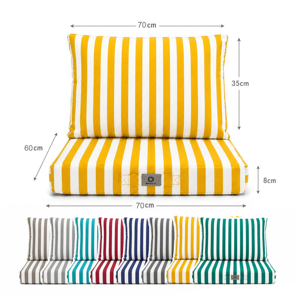 Conjunto Cojines Jardín 60x70 Rayas Amarillo - Premium 270g (Asiento + Respaldo)