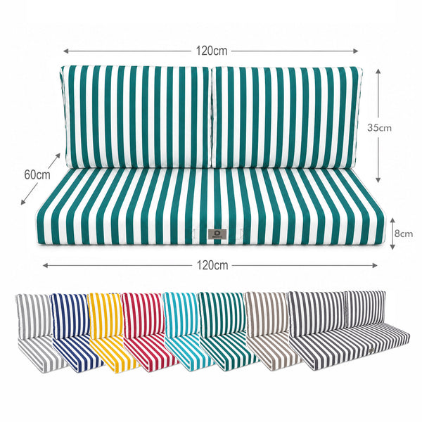 Ensemble Coussins Salon Jardin 120x60 Rayure Vert - Premium 270g (1 Assise + 2 Dossiers)