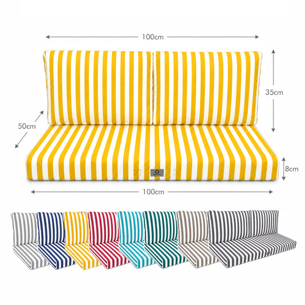 Conjunto de Cojines para Salón de Jardín 100x50 Rayas Amarillas - Premium 270g (1 Asiento + 2 Respaldos)