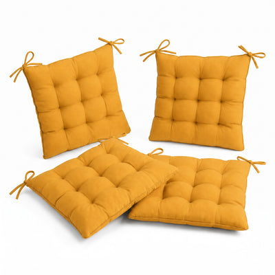 Lote de 4 Cojines para Silla 40x40 Amarillo Miel - Interior y Exterior (Hidrófugo con Sujeciones)