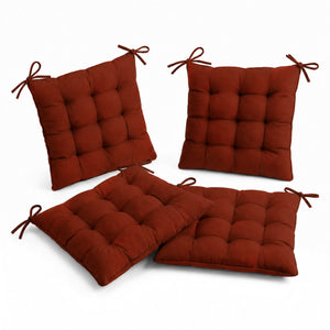 Lot de 4 Galettes de Chaise 40x40 Terracotta - Intérieur & Extérieur (Déperlant avec Attaches)