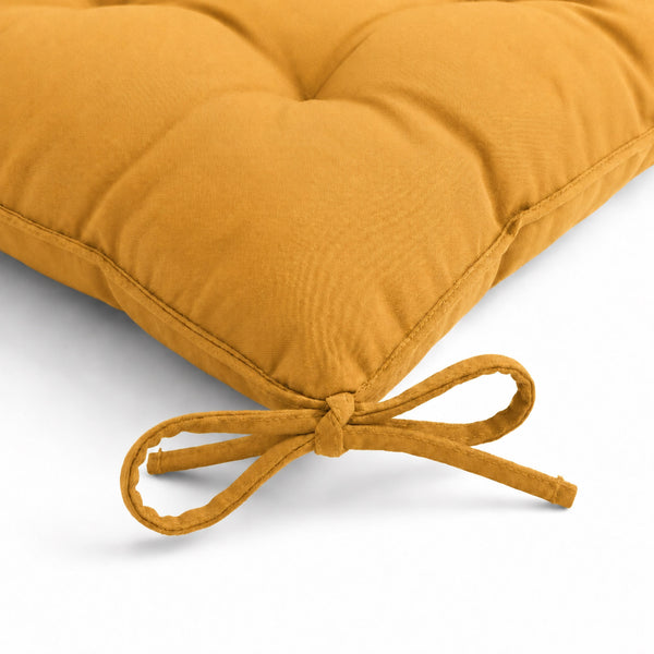 Lot de 4 Galettes de Chaise 40x40 Jaune Miel - Intérieur & Extérieur (Déperlant avec Attaches)