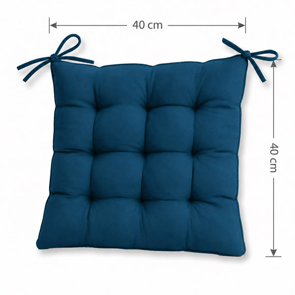 Lot de 4 Galettes de Chaise 40x40 Bleu Pétrole - Intérieur & Extérieur (Déperlant avec Attaches)