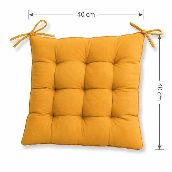 Lot de 4 Galettes de Chaise 40x40 Jaune Miel - Intérieur & Extérieur (Déperlant avec Attaches)