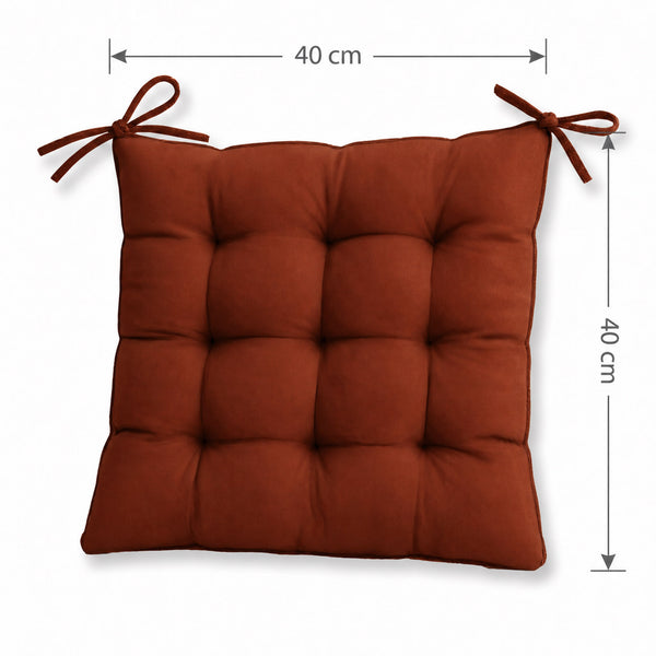 Lot de 4 Galettes de Chaise 40x40 Terracotta - Intérieur & Extérieur (Déperlant avec Attaches)