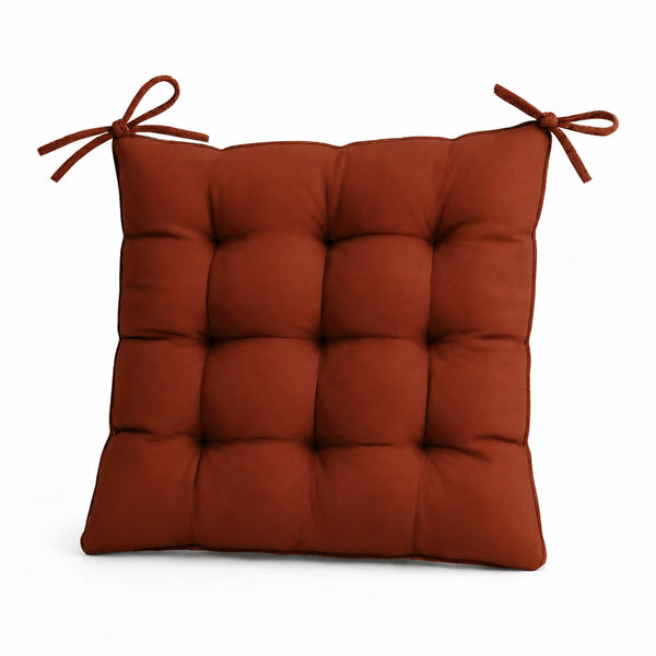 Lot de 4 Galettes de Chaise 40x40 Terracotta - Intérieur & Extérieur (Déperlant avec Attaches)