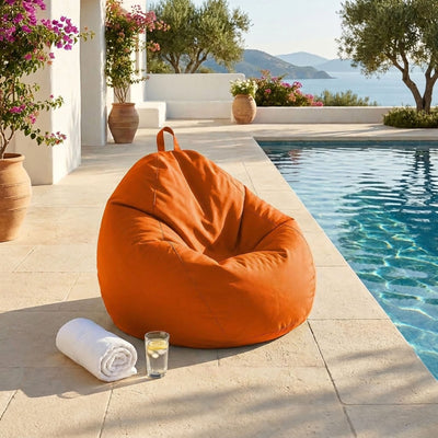 Pouf Poire XL 110x120 Orange - Déhoussable & Imperméable (Garni Billes)