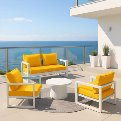 Ensemble de coussins pour salon de jardin Deco-arts.fr, jaune, 50x60cm, coussins d'assise et de dossier pour fauteuils et canapés.