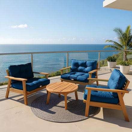 Ensemble Coussins Capitonné 60x60 Bleu Pétrole - Épais 15cm & Moelleux (Assise + Dossier)