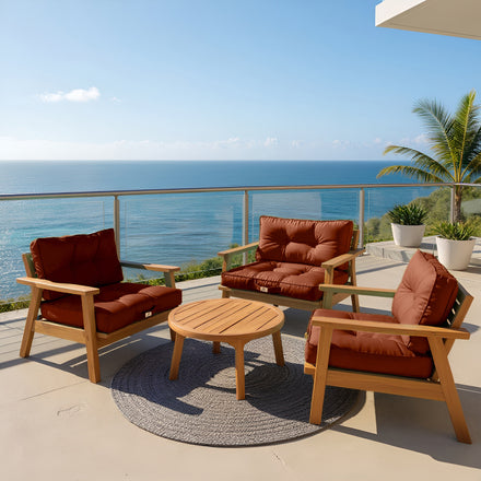 Ensemble Coussins Capitonné 60x60 Terracotta - Épais 15cm & Moelleux (Assise + Dossier)