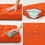 Ensemble Coussins Capitonné 50x50 Orange - Épais 15cm & Moelleux (Assise + Dossier)
