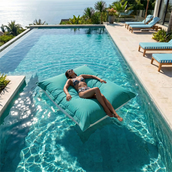Housse de Pouf Flottant XXL 180x140 Bleu Caraïbes - (Housse Seule à Garnir - Spécial Piscine)