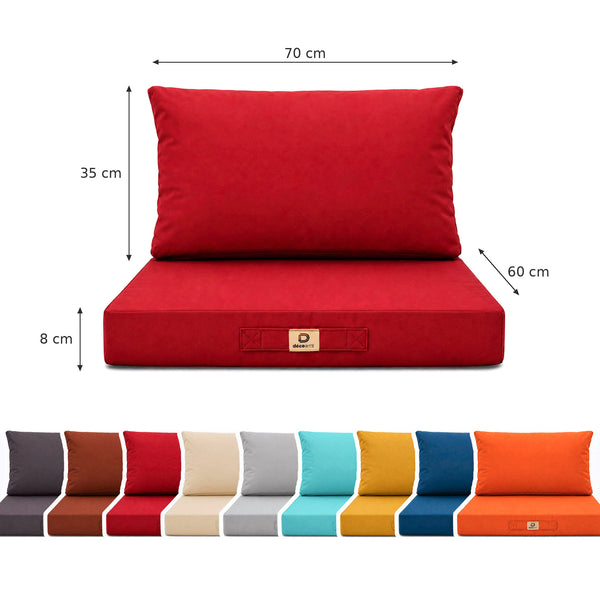 Conjunto de Cojines para Salón de Jardín 60x70 Rojo - Con Funda Extraíble & Anti-UV (Asiento + Respaldo)