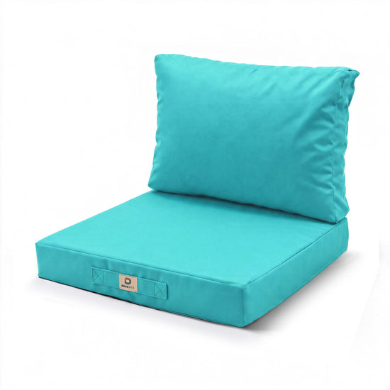 Ensemble Coussins Salon Jardin 60x60 Bleu Caraïbes - Déhoussable & Anti-UV (Assise + Dossier)