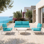 Ensemble Coussins Salon Jardin 60x60 Bleu Caraïbes - Déhoussable & Anti-UV (Assise + Dossier)