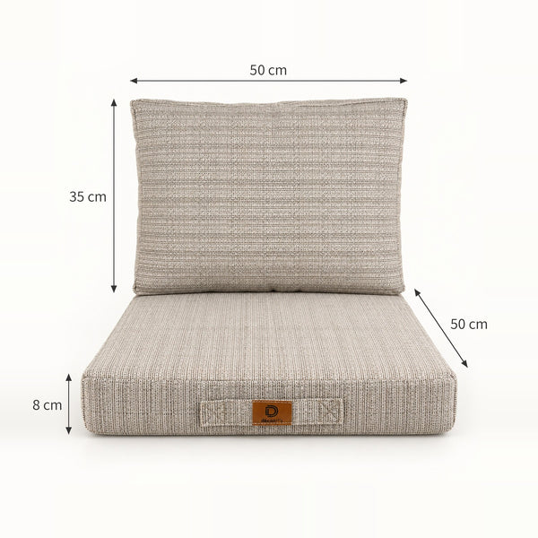 Conjunto de Cojines para Salón de Jardín 50x50 Beige Jaspeado Negro - Asiento + Respaldo (Premium 270g)