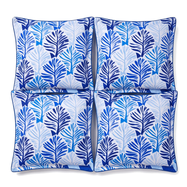 Lote de 4 cojines decorativos 45x45 motivo Follaje Azul