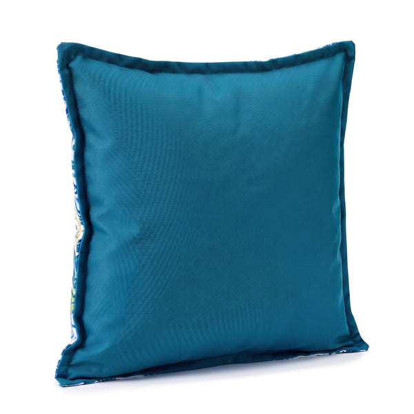 Coussin déco 45x45 motif Géométrique Vert, verso bleu canard uni