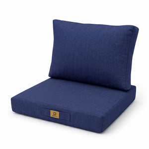 Ensemble Coussins Fauteuil 50x50 Bleu Indigo - Effet Lin & Déhoussable (Assise + Dossier)