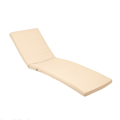 Matelas bain de soleil beige pour transat, 185x60cm, déhoussable et imperméable, confort et praticité pour relaxer en extérieur.