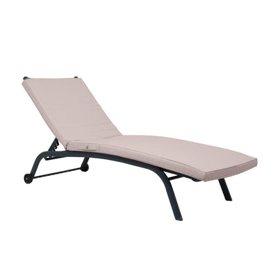 Coussin de bain de soleil gris galet pour transat, déhoussable et imperméable, dimensions 185x60 cm, par Deco-arts.fr