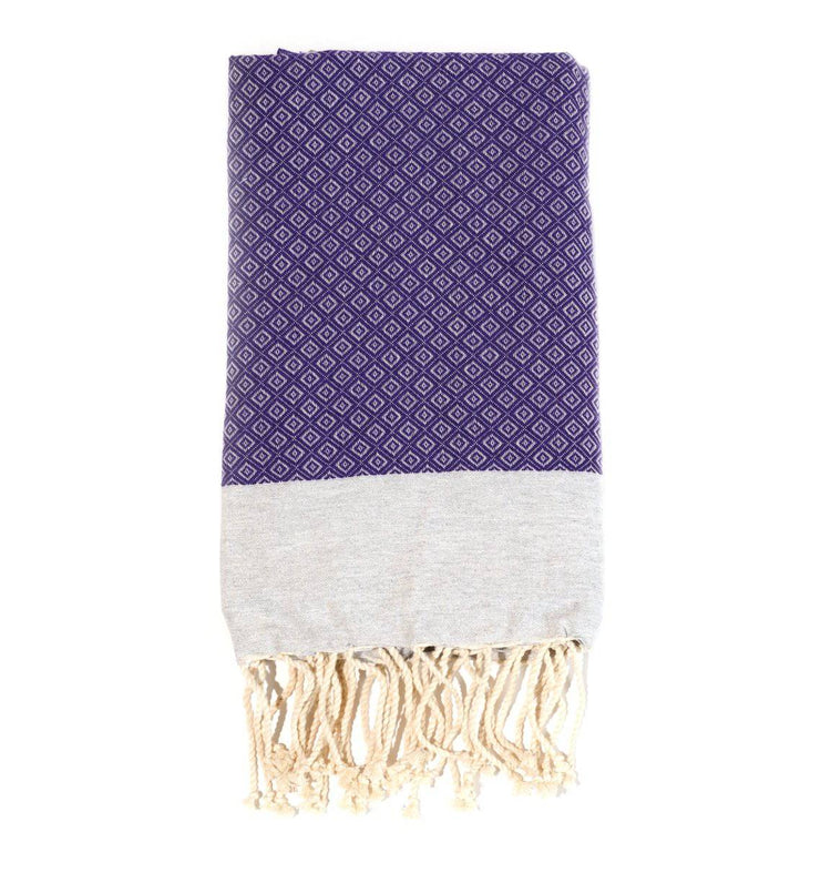 Fouta en coton petit losange 100x200cm violet - Deco-arts.fr