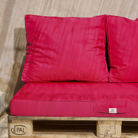 Kit de Cojines para Palé con Funda Extraíble 120x80 Rojo Pimiento - Impermeable & Extérieur (1 Asiento + 2 Respaldos)