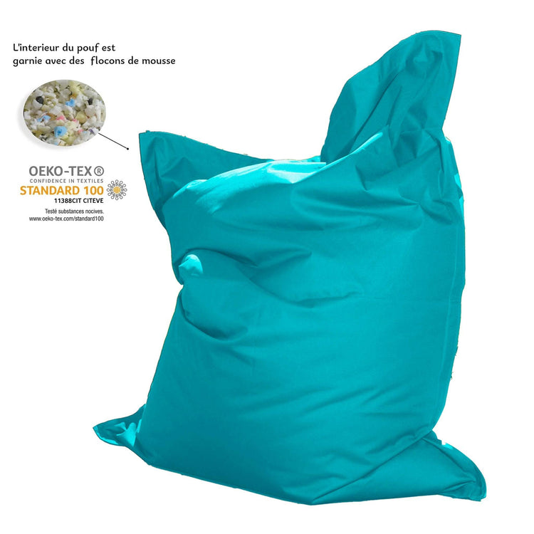 Pouf Géant XXL Intérieur et Extérieur, Déhoussable, Salon, Jardin, Deco Arts Bleu Caraïbes - Deco-arts.fr