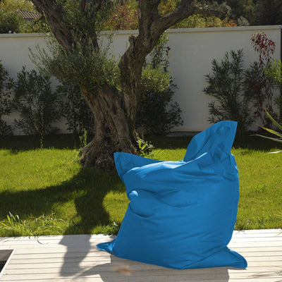 Pouf géant XXL 180x140 cm en bleu pétrole, extérieur et intérieur, déhoussable et waterproof, mousse confortable, déco jardin et salon.