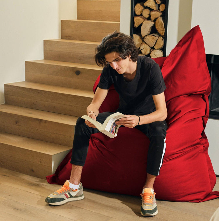 Pouf Géant XXL Intérieur et Extérieur, Déhoussable, Salon, Jardin, Deco Arts Rouge piment - Deco-arts.fr