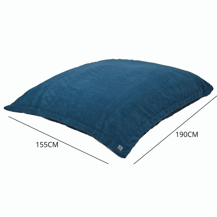 Pouf Intérieur XXL Housse Sherpa (Effet Mouton) Garnissage en flocon de mousse 190x155cm - Bleu petrole - Deco-arts.fr