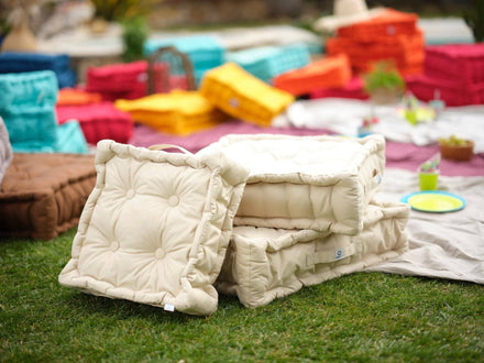 Lot de 2 Coussins de Sol 40x40 Beige Clair - Épais 12cm & Poignée