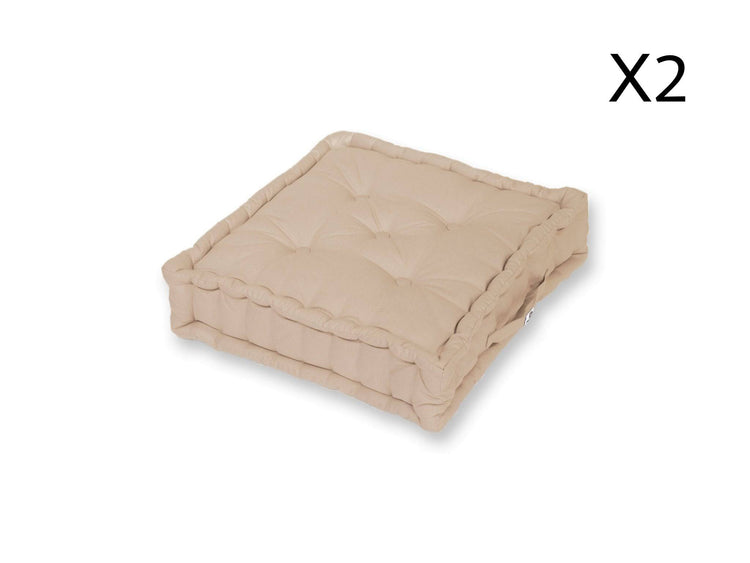 Coussin de sol lot de 2 - 60 x 60 cm Beige Clair - Deco-arts.fr