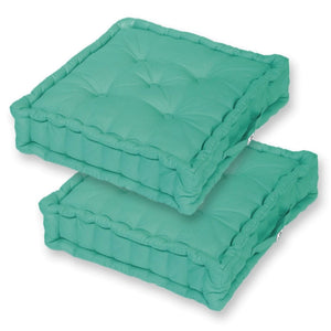 Lot de 2 Coussins de Sol Géant 60x60 Bleu Caraïbes - Épais 15cm & Poignée