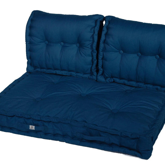 Kit coussins palette Deco Arts, assise et dossiers capitonnés bleu pétrole pour fauteuils et canapés, 120x80 cm, épaisseur 20 cm.