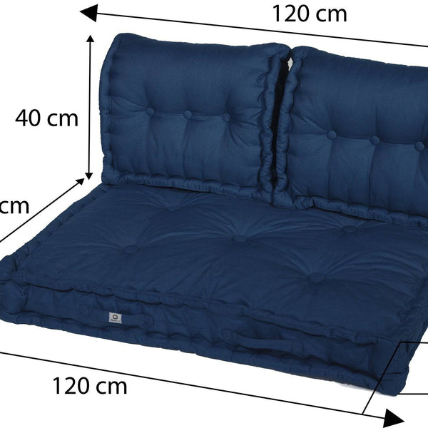 Kit coussins Deco Arts pour fauteuils palette, 120x80 cm, bleu pétrole, assise épaisse 20 cm, 1 assise + 2 dossiers.