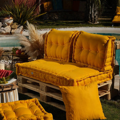 Kit de coussins palette Deco Arts, jaune miel, assise XXL 120x80 cm, épaisse 20 cm, pour fauteuils et canapés.