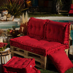 Kit de coussins palette Deco Arts rouge piment, assise XXL épaisse 20cm, pour fauteuils et canapés, 1 assise + 2 dossiers.