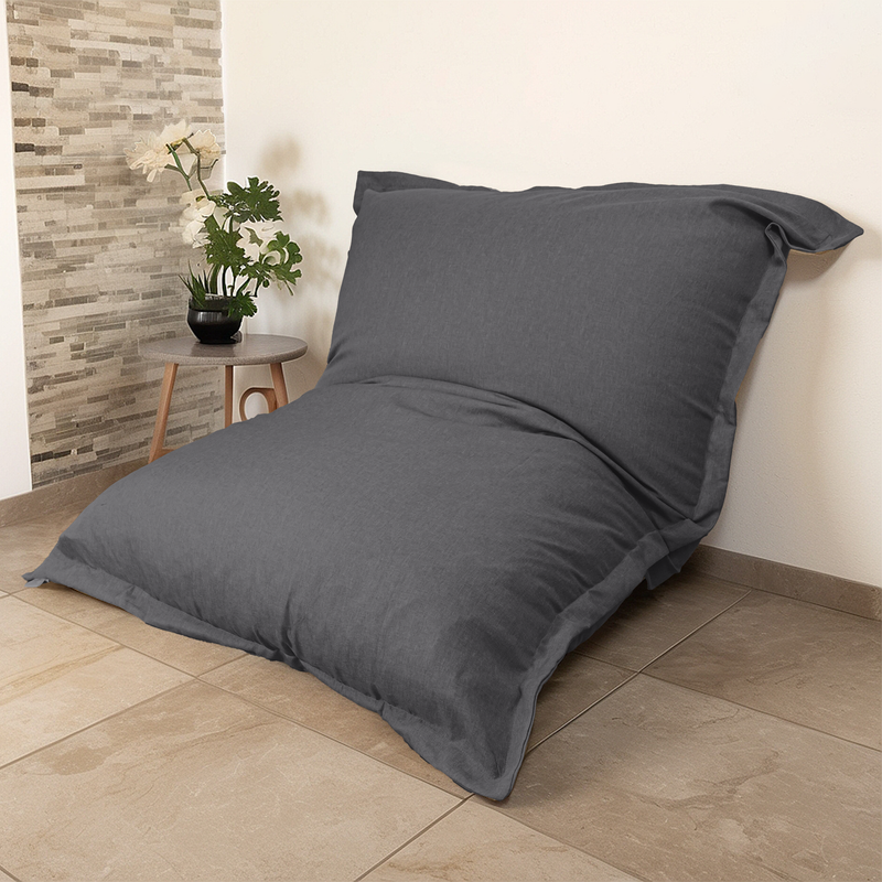 Puf Gigante XXL 190x155 Gris Chiné - Efecto Lino y Espuma (Sofá de Suelo de Diseño)